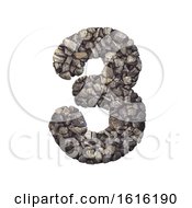 Poster, Art Print Of Gravel Number 3 - 3d Crushed Rock Digit - Nature Environment On A White Background
