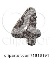 Gravel Number 4 - 3d Crushed Rock Digit - Nature Environment On A White Background