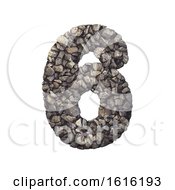 Gravel Number 6 - 3d Crushed Rock Digit - Nature Environment On A White Background