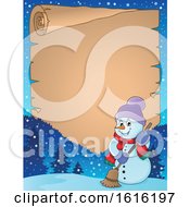 Clipart Of A Border Of A Happy Snowman Sweeping Royalty Free Vector Illustration