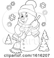 Poster, Art Print Of Lineart Happy Snowman Sweeping