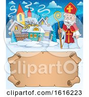 Clipart Of A Parchment Scroll And Saint Nicholas Royalty Free Vector Illustration