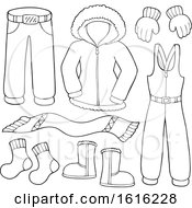 Clipart Of Lineart Winter Clothes And Accessories Royalty Free Vector Illustration by visekart