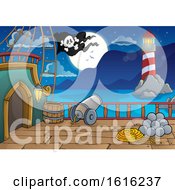 Clipart Of A Pirate Ship Deck At Night Royalty Free Vector Illustration by visekart