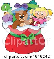 Doll Teddy Bear Toys And Gifts In Santas Christmas Sack
