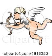 Clipart Of A Flying Nude Cupid Royalty Free Vector Illustration