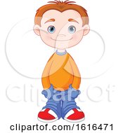 Poster, Art Print Of Blue Eyed Casual Boy In An Orange Sweater
