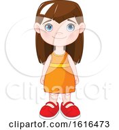 Poster, Art Print Of Brunette Blue Eyed Girl In An Orange Dress