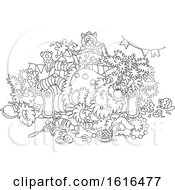 Clipart Of A Cartoon Black And White Passed Out Drunk Santa Claus On Christmas Royalty Free Vector Illustration by Alex Bannykh