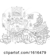 Clipart Of A Cartoon Black And White Passed Out Santa Claus On Christmas Royalty Free Vector Illustration