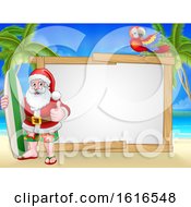 Poster, Art Print Of Santa Claus Surf Beach Christmas Background Sign