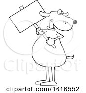 Poster, Art Print Of Cartoon Lineart Dog Holding A Blank Sign