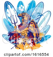 Clipart Of A Poseidon And Surfboard Design Royalty Free Vector Illustration
