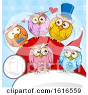 Poster, Art Print Of Santa Hat And Christmas Owls