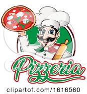 Poster, Art Print Of Cartoon Italian Chef With Pizza And Text