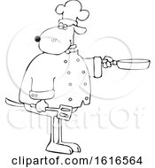 Clipart Of A Cartoon Lineart Dog Chef Holding A Spatula And Frying Pan Royalty Free Vector Illustration