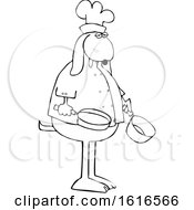 Clipart Of A Cartoon Lineart Dog Chef Holding A Pot And Frying Pan Royalty Free Vector Illustration