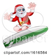 Christmas Santa Claus Surfing And Wearing Sunglasses
