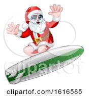 Poster, Art Print Of Christmas Santa Claus Surfing And Wearing Sunglasses