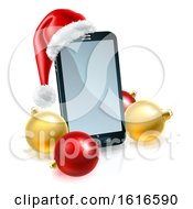 Poster, Art Print Of 3d Smart Cell Phone With A Santa Hat And Christmas Baubles