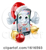 Poster, Art Print Of 3d Smart Cell Phone Character Wearing A Santa Hat And Holding Two Thumbs Up