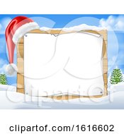 Poster, Art Print Of Blank Christmas Sign With A Santa Hat In The Snow