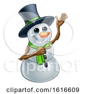 Poster, Art Print Of Waving Snowman Wearing A Top Hat