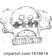 Clipart Of A Black And White Sketched Robot Royalty Free Vector Illustration