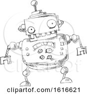 Clipart Of A Black And White Sketched Robot Royalty Free Vector Illustration by yayayoyo