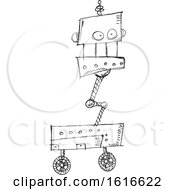 Clipart Of A Black And White Sketched Robot Royalty Free Vector Illustration