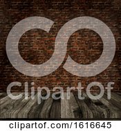 Poster, Art Print Of 3d Old Wooden Table Against A Defocussed Brick Wall