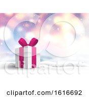 Poster, Art Print Of Christmas Gift In Snowy Landscape