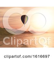 Poster, Art Print Of 3d Hot Air Balloon Against Sunset Landscape