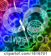 Poster, Art Print Of 3d Medical Background With Virus Cells On Dna Strand