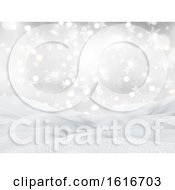 Poster, Art Print Of 3d Snowy Landscape On A Christmas Snowflakes And Stars Background