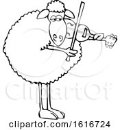 Clipart Of A Cartoon Lineart Sheep Playing A Violin Royalty Free Vector Illustration