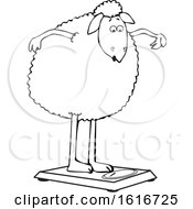 Poster, Art Print Of Cartoon Lineart Sheep Standing On A Scale