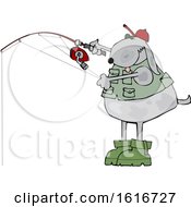 Clipart Of A Cartoon Dog Fishing Royalty Free Vector Illustration