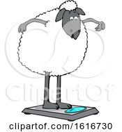 Clipart Of A Cartoon Sheep Standing On A Scale Royalty Free Vector Illustration