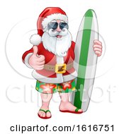 Poster, Art Print Of Cool Santa With Surfboard And Shades Cartoon