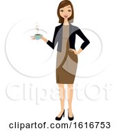 Brunette White Business Woman Holding A Cup Of Coffe