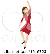 Poster, Art Print Of Brunette White Business Woman Cheering And Jumping