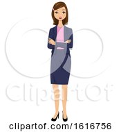Poster, Art Print Of Brunette White Business Woman Standing With Folded Arms
