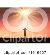 Poster, Art Print Of Silhouette Of Female With Arms Raised Against Sunset Sky 0409