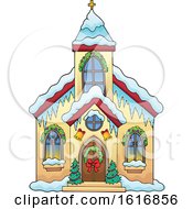 Clipart Of A Christmas Church Royalty Free Vector Illustration