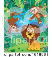 Poster, Art Print Of Lion And Monkeys