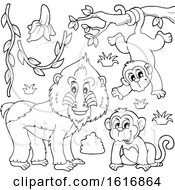 Clipart Of A Black And White Mandrill And Monkeys Royalty Free Vector Illustration