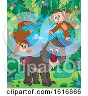 Clipart Of A Mandrill And Monkeys Royalty Free Vector Illustration