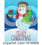 Poster, Art Print Of Snowman Over Merry Christmas Text