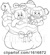 Poster, Art Print Of Black And White Christmas Sack Of Gifts And Toys